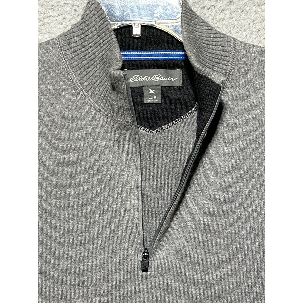 Gray Cotton Wool Blend 1/4 Zip Eddie Bauer Pullover Sweater Mens Medium - Picture 5 of 11